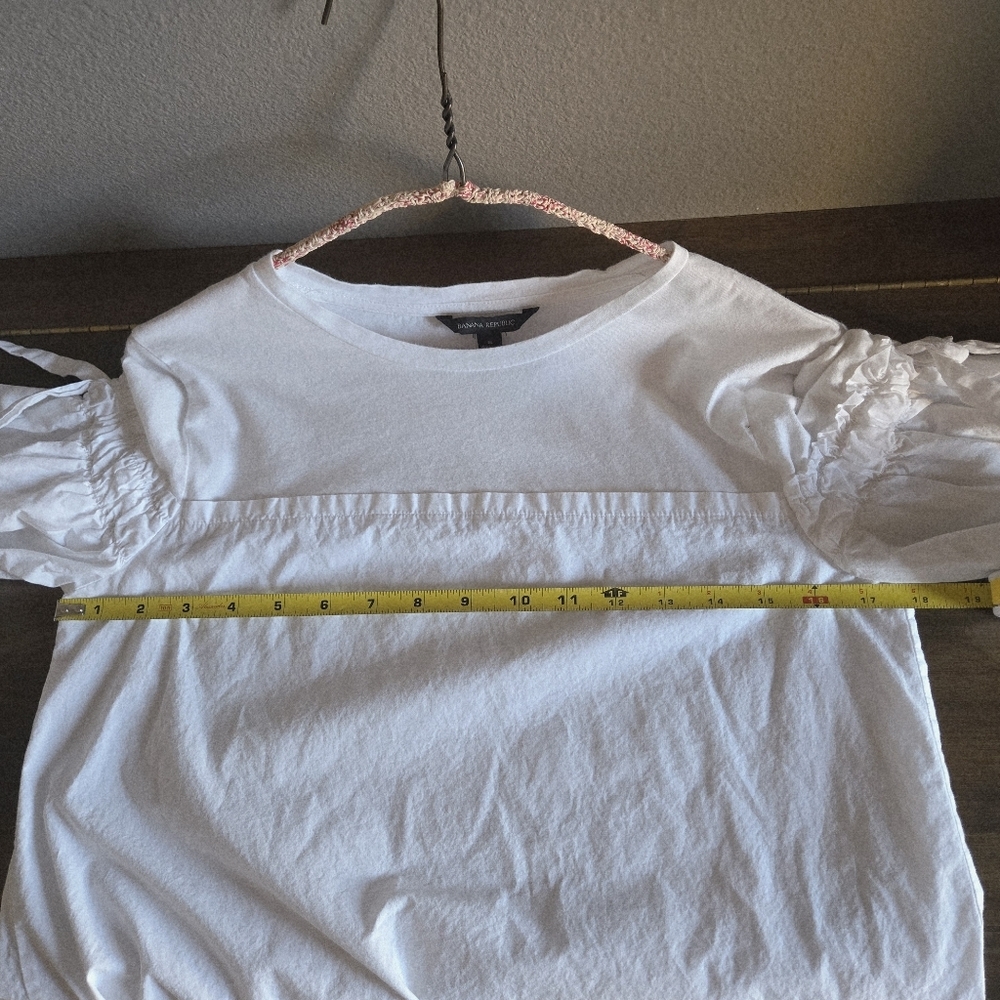 Banana Republic Cinch Tie-Sleeve Top White 100% Cotton S Feminine Romantic Boho - Picture 5 of 8